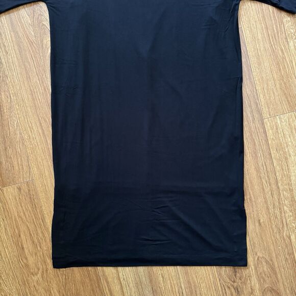 Chicos Women Midi Dress 3 XL/16 Black Mock Neck Short Sleeves Fully Lined Slits - Picture 4 of 12